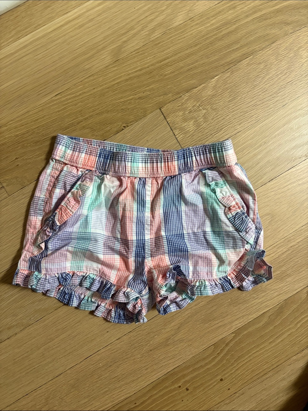 Crewcuts Pastel Plaid Ruffle-Hem Shorts